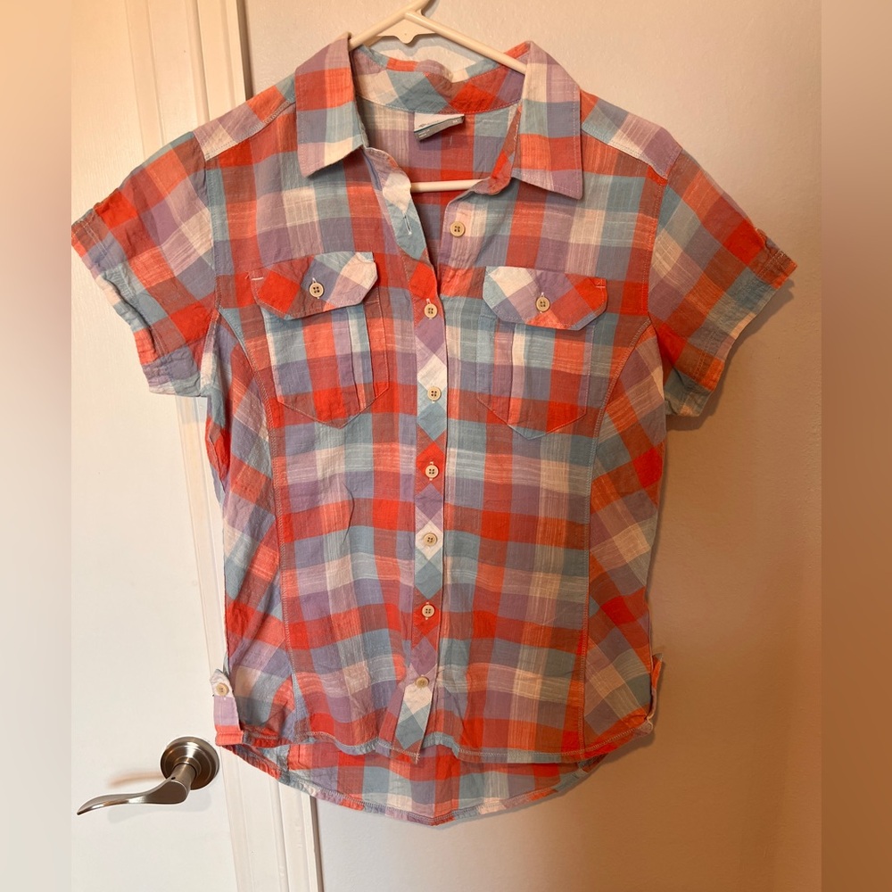 Columbia womens medium Plaid Shirt -Pink , Blue, White